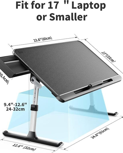 SAIJI Laptop Bed Tray Table, Adjustable PVC Leather Laptop Bed Table, Portable Standing Desk with Storage Drawer, Foldable Lap Tablet Table for Sofa Couch Floor (Dark Black)