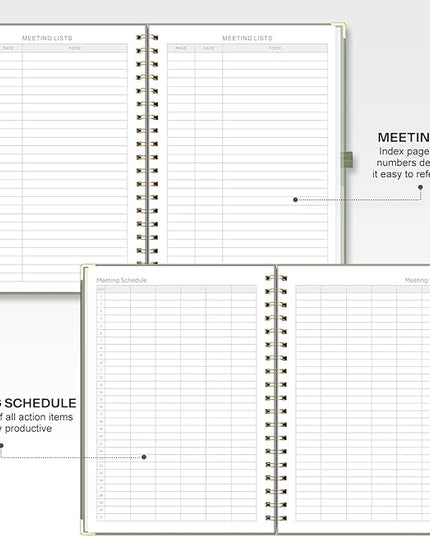 EMSHOI Meeting Notebook for Work - B5 Half Meeting Half Note Planner, 100 Pages, 100GSM Thick Paper, Hardcover, Project Organizer for Women Men Office, Business, Note Taking, 8"x10.2" - Green