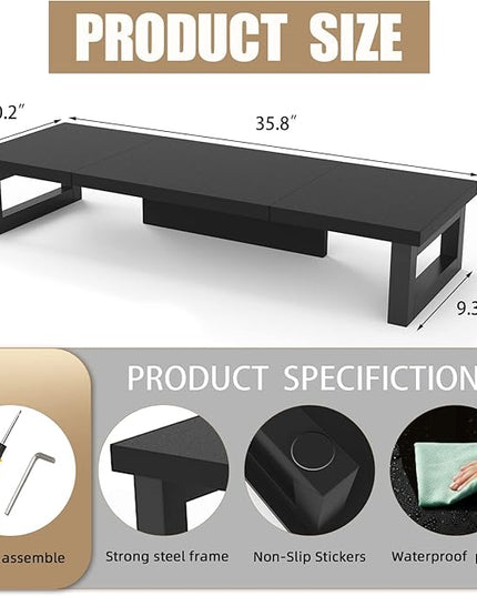 WESTREE Dual Monitor Stand Riser, Wood and Steel Monitor Stand Riser, Computer Monitor Stand for 2 Monitors, Multi-Purpose Desktop Storage Stand for Computer,Laptop,Printer,TV