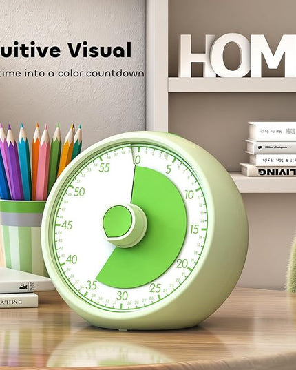 Visual Timer for Kids 60-Minute Countdown Timer with Optional Alarm, Focus Tool for ADHD & Autism, Time Management for Homework, Chores, Office, Kitchen, Teaching & Study Routines (Light Green)