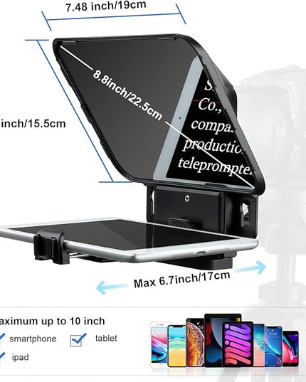 Desview T3 Teleprompter Teleprompter with Remote Control Work with iPad/Tablet/Smartphone up to 10 inch High Display Mirror Support Wide Angle Lens Great Partner for Live Streaming