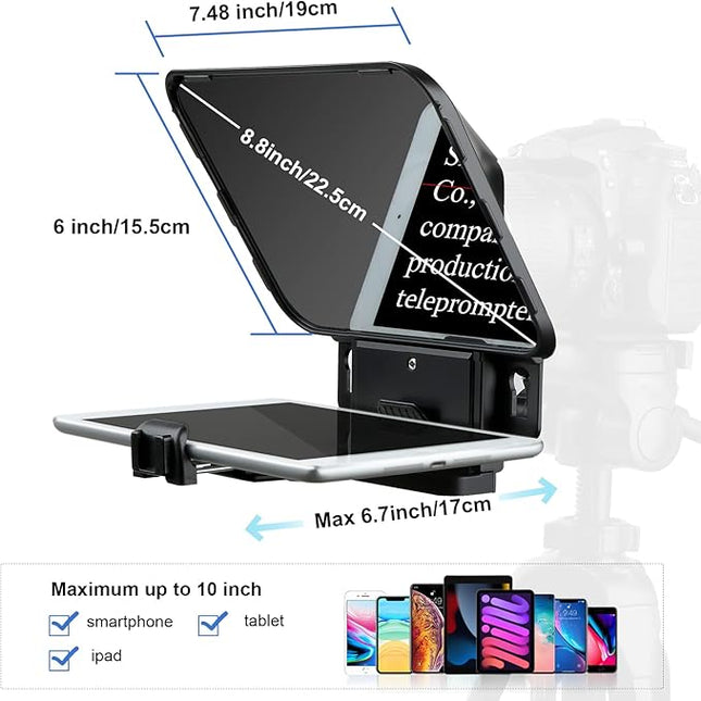 Desview T3 Teleprompter Teleprompter with Remote Control Work with iPad/Tablet/Smartphone up to 10 inch High Display Mirror Support Wide Angle Lens Great Partner for Live Streaming