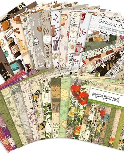 Origami Paper Kit Dobule Sided 100 Sheets 100 Colors 6 Inch Japanese Chiyo Square Easy Fold Arts Crafts DIY Handwork Origami Papers Coffee Newspapers
