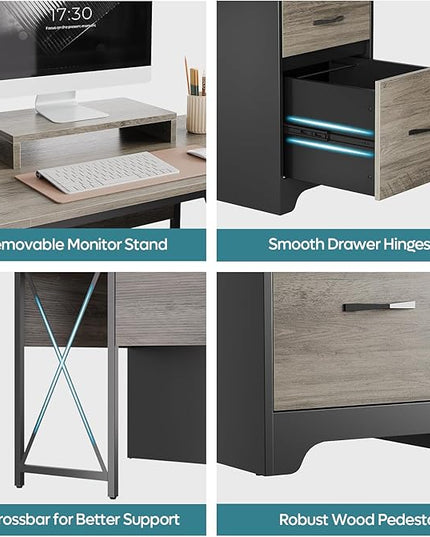 Bestier L Shaped Desk with 4 Drawers, 63" x 47" Executive Desk with Open Storage & Monitor Stand, Corner Desk with 2 File Drawers & Modesty Panel for Home Office, Gray