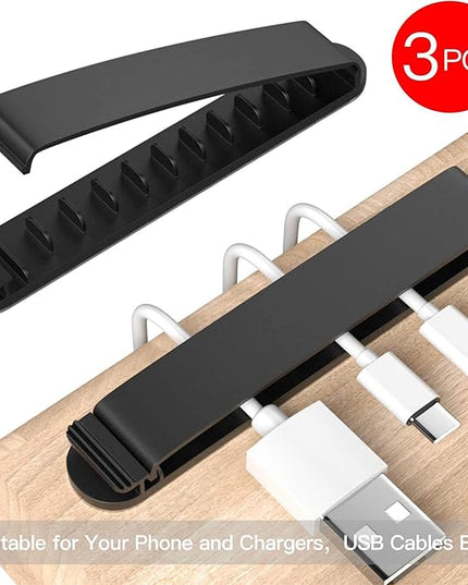 pzoz Cable Clips, 3 Pack Cord Organizer Charger Cable Management for Organizing Home Office Desk Phone Car Wire, Self Adhesive Cord Holders (Black)