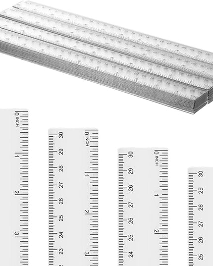 Zonon 50 Pcs 6 Inch/12 Inch Plastic Rulers Bulk Flexible Straight Rulers with Inches Centimeters First Day of School Gift Students Back to School Office Home Supplies(Clear,12 Inch)