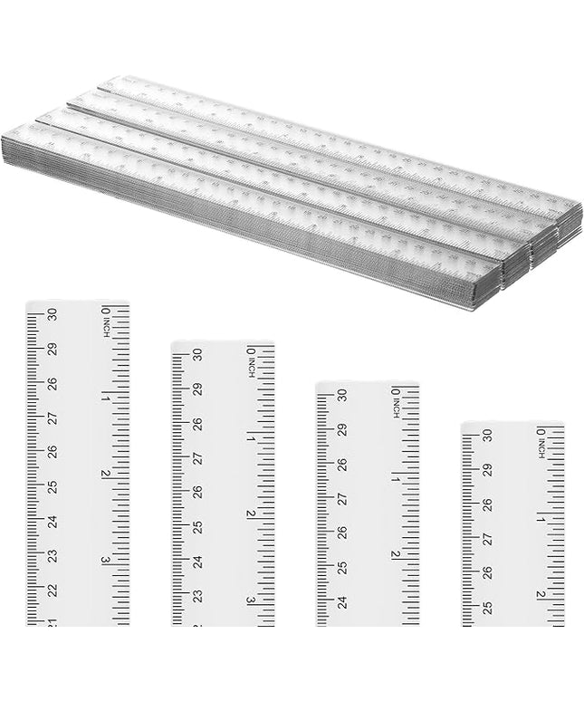 Zonon 50 Pcs 6 Inch/12 Inch Plastic Rulers Bulk Flexible Straight Rulers with Inches Centimeters First Day of School Gift Students Back to School Office Home Supplies(Clear,12 Inch)