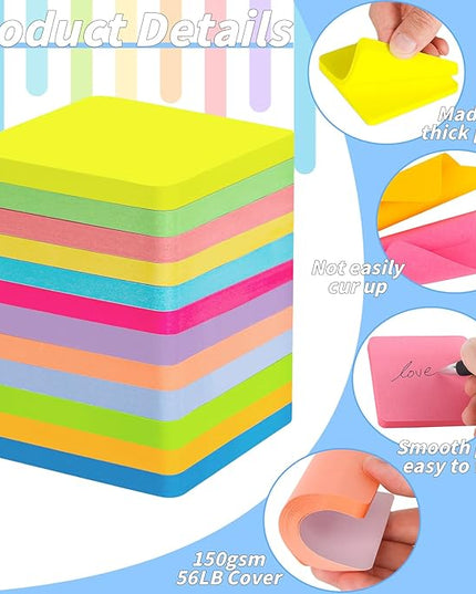 60 Pads Round Corner Sticky Notes 3x3 in Post, 12 Bright Colors Self-Stick Note Pads it, Strong Adhesive Paper Memo Pads, 75 Sheets/Pad, Colored Note Pad Easy to Post for Home, Office, Notebook