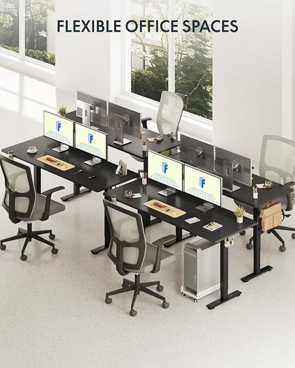 FLEXISPOT 71 x 32 Inch Large Standing Desk, Stand Up Desk with Splice Board, Rising Desks for Home Office, Office Desk with Headphone Hook (Black Frame + Black Top, 2 Packages)