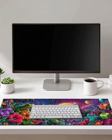 Large Mouse Pad Gaming Mousepad 31.5 x 11.8 Inch Keyboard Desktop Mat Diatomite XL Mouse Pad for Home and Office Desk Accessories with Fantasy Cosmic Frog Lighthouse Artwork Diatomite