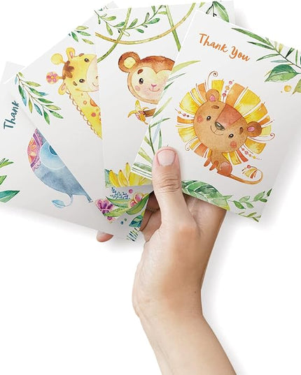 Twigs Baby Shower Thank You Cards with Envelopes - 12 Set Simple Baby Shower Cards, New Baby Congratulations Cards, Welcome Baby Card, Made in the USA - Jungle Animal Designs, 5.5 x 4.25 Inch Size