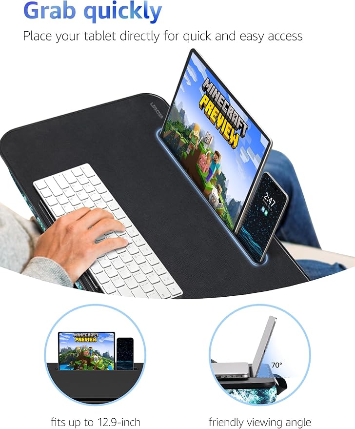 Lap Desk – L.DOCTOR Cushioned Lap Desks, Portable Laptop Desk for Bed, Couch & Floor, Washable Cushion, Built-in Phone & Tablet Slot, Fits 17.3" Laptop – Working, Writing, Gaming – Large, Blue Waves