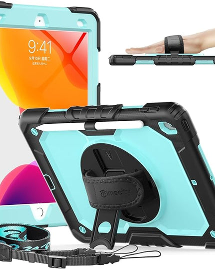 Timecity Case for iPad 9th/ 8th/ 7th Generation 10.2 inch - Heavy Duty Protective Cover with Screen Protector, Rotating Stand, Shoulder Strap & Pencil Holder | Kids-Friendly (Blue)