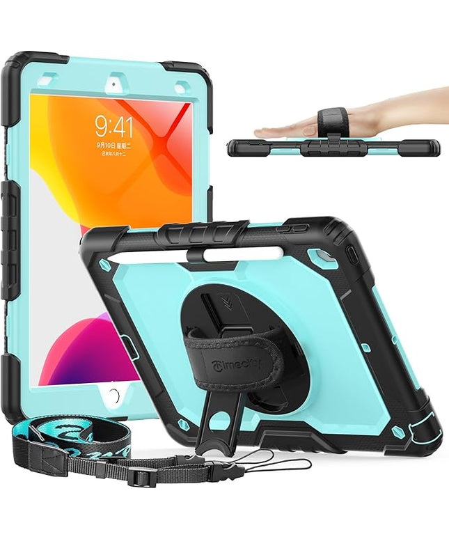 Timecity Case for iPad 9th/ 8th/ 7th Generation 10.2 inch - Heavy Duty Protective Cover with Screen Protector, Rotating Stand, Shoulder Strap & Pencil Holder | Kids-Friendly (Blue)