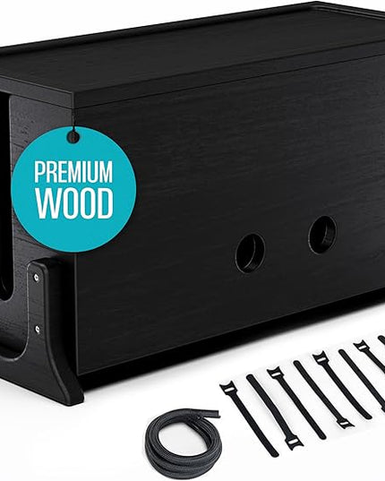 Extra Large Cable Management Box, Wood Cord Hider Box & Organizer for Power Strip, TV Wires & Desk Cable Storage