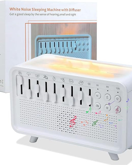 White Noise Night Light Humidifier, 3-in-1 White Noise Sound Machine Humidifier with 8 Ambient Sounds, Diffuser Sound Box Powered by USB, Sleep Sound Machine for Home Office, Timer