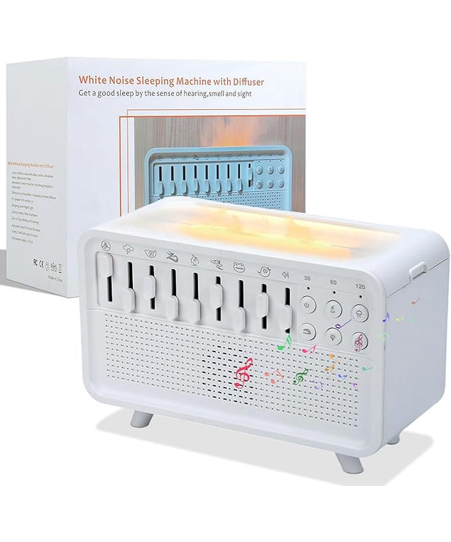 White Noise Night Light Humidifier, 3-in-1 White Noise Sound Machine Humidifier with 8 Ambient Sounds, Diffuser Sound Box Powered by USB, Sleep Sound Machine for Home Office, Timer