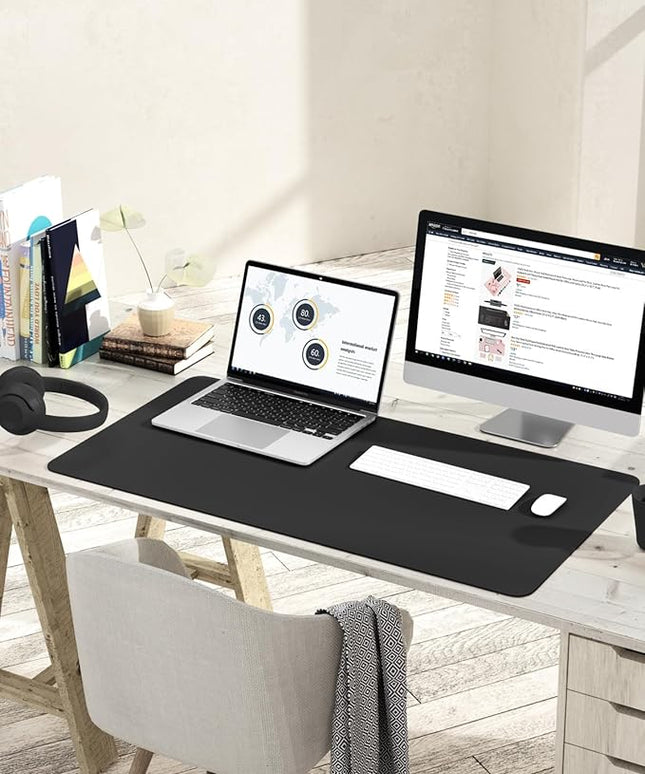 YSAGi Non-Slip Leather Desk Pad L Size, Waterproof Laptop Computer Desk Keyboard Mat, Table Protector Blotter Mat, Large Mouse Pad for Office/Work/Home/Decor(Black, 35.4" x 17")