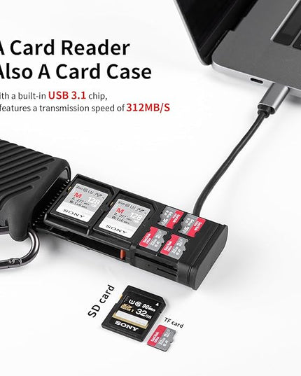 PGYTECH CreateMate High-Speed 2-in-1 SD Card Reader Adapter USB 3.1 Type-C UHS-Ⅱ SD 4.0/Micro SD Card Reader & Holder for Cameras, Smartphones, Drones, Action Cameras (Black, for SD/Micro SD)
