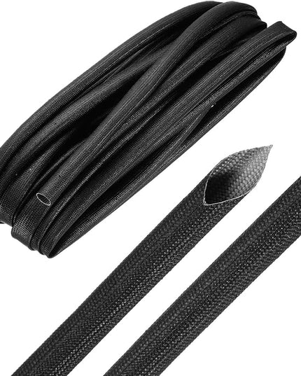 MECCANIXITY 20ft Braided Cable Sleeve, 3/8" ID 200C High Temperature 1500V Fiberglass Wire Insulation Cord Protector Organizer Wires Management for Motor Engine Fuel Line, Black