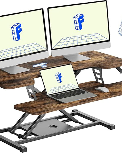 FLXISPOT 36" Standing Desk Converter, Quick Sit Stand up Desktop Riser Height Adjustable Monitor and Laptop Workstation with Keyboard Tray, Rustic Color