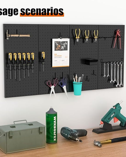 4 PCS - 12" W x 24" H x 0.78" D Metal Pegboard Wall Organizer, Compatible with All 1/8" and 1/4" Hooks, Suitable for Wall Home, Garage Tool Storage, Office Organization, Craft Room, Kitchen