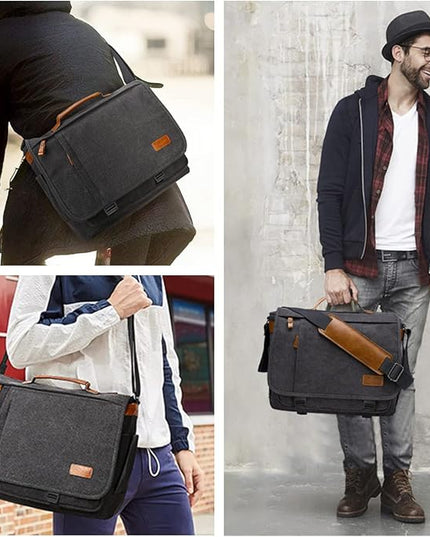 ESTARER Computer Messenger Bag 15-15.6 inch, Water-resistant Canvas Work Bag Briefcase, Laptop ShoulderSatchel with Buckles, Grey