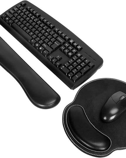 RICHEN Ergonomic PU Leather Keyboard Wrist Rest and Mouse Pad with Wrist Support, Memory Foam Set for Computer/Laptop,Gaming and Office, Comfortable for Easy Typing & Pain Relief (PU Black)