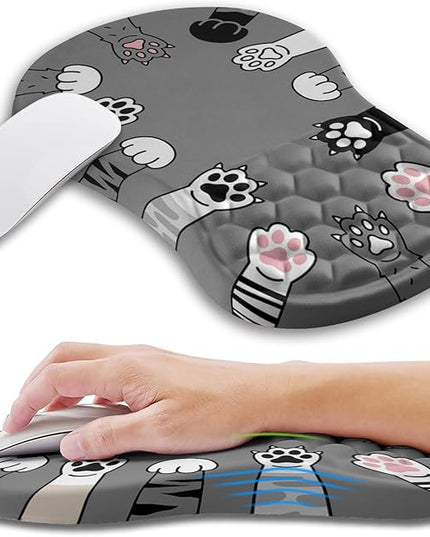 Ergonomic Mouse Pad Wrist Support with Memory Foam Massage Bulge, Carpal Tunnel Pain Relief Mousepad Wrist Rest for Mouse(12x8 inch, Paw)