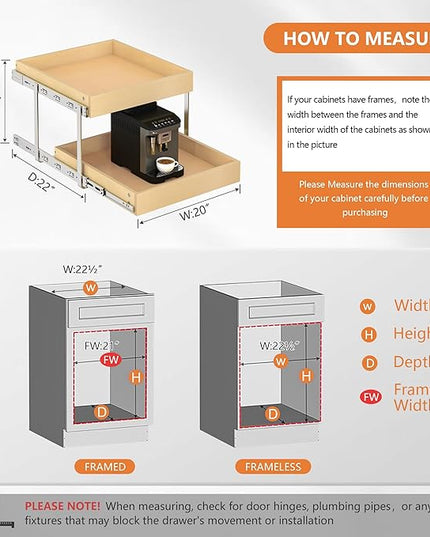 WelFurGeer 2-Tier Pull Out Cabinet Organizer with Soft Close Slides, Pull Out Drawers for Cabinets, Heavy-Duty Slide Out Drawers for Kitchen Cabinets, Under Sink, Pantry & Bathroom