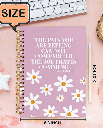 Pink Floral Christian Spiral Journal Notebook 5.5x8.3in, Romans 8:18 Bible Scripture Journal, Inspirational Christian Notebooks for Note Taking, Religious Hardcover Notebook