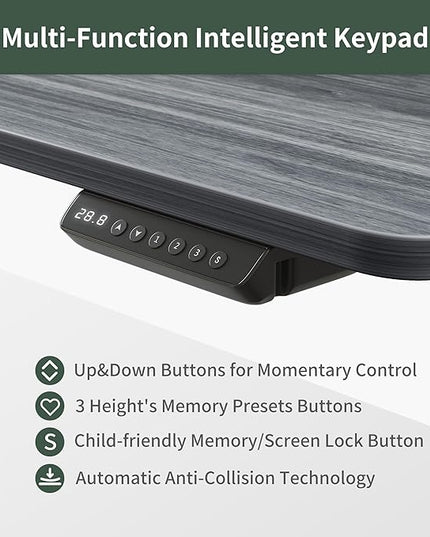 FEZIBO Electric Standing Desk Adjustable Height with Drawers, 55 x 26 Inches Stand Up Desk with Monitor Shelf and Storage, Rustic Grey