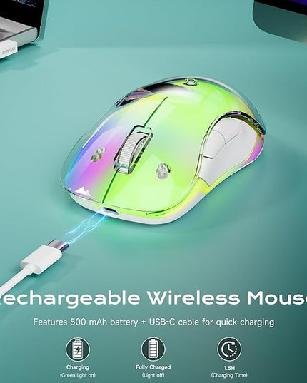memzuoix 2.4G LED Wireless Mouse, Rechargeable Ergonomic Mouse with Detachable Cover, 1400 DPI Portable Optical Computer Mouse with USB Receiver for Laptop, PC, Desktop and MacBook, 5 Buttons-Green