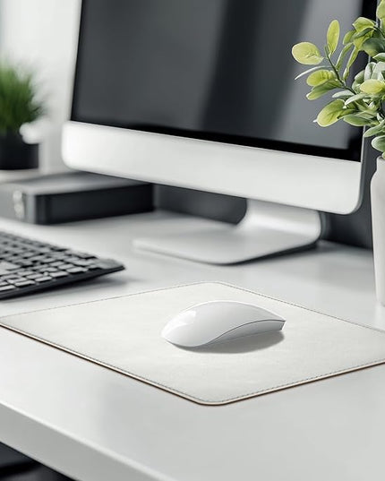 Mouse Pad, PU Mouse Pad，Leather Mouse Pad with Stitched Edge Micro-Fiber Base with Non-Slip Waterproof，Mouse Pad for Computers，Laptop, 8x11Inch (Silver)