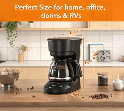 Compact 5-Cup Programmable Drip Coffee Maker — the essential coffee machine with Digital Clock, 24-hour Timer, Auto Shut-Off, and a Removable Filter Basket for Home & Office.