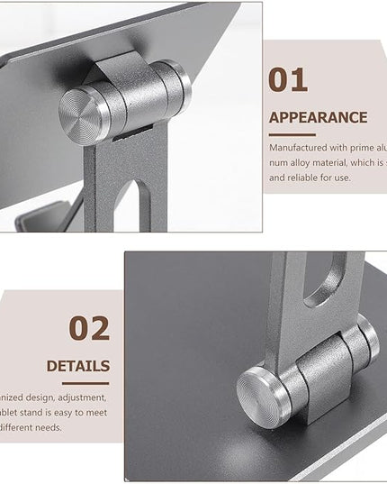 MERRYHAPY Adjustable Foldable Tablet Stand for Desk Metal Tablet Holder Organizer Compatible with Ipad and Multi-Angle Desktop Bracket in Space Gray for Office and Home Use