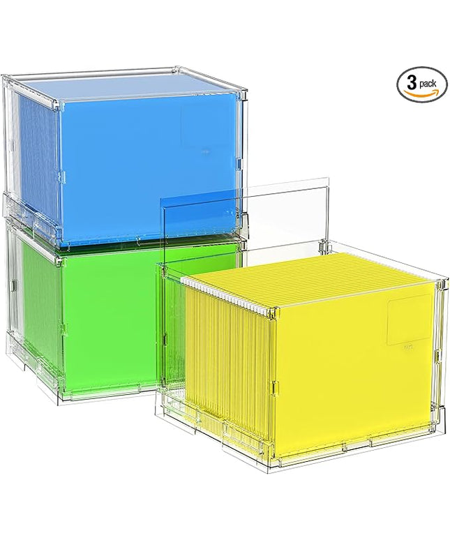 MUKAI File Organizer Box with Lid, Collapsible File Folder Organizer with Slide, Hanging File Folder Box, for Office Document Storage with Desktop organizer (3)