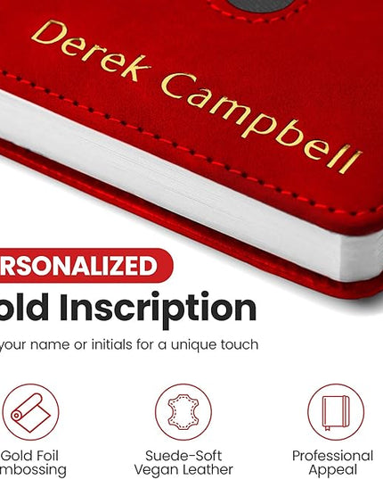 Promot Personalized Notebook - A5 Lined Leather Bound Journal for Writing Women Men - Hardcover Executive Notebook, Daily Journal, Travel Diary, Gift Idea, Custom Embossed Text with Gold Metallic Foil