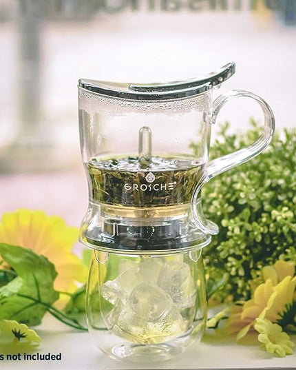 GROSCHE Aberdeen Tea Infuser Teapot & Smart Tea Maker - BPA-Free, Drip-Free Design | Coaster | Easy Brew | Easy Clean Steeper | Loose Leaf Brewing - Stylish Design | 17.7 oz - 525 ml - Black