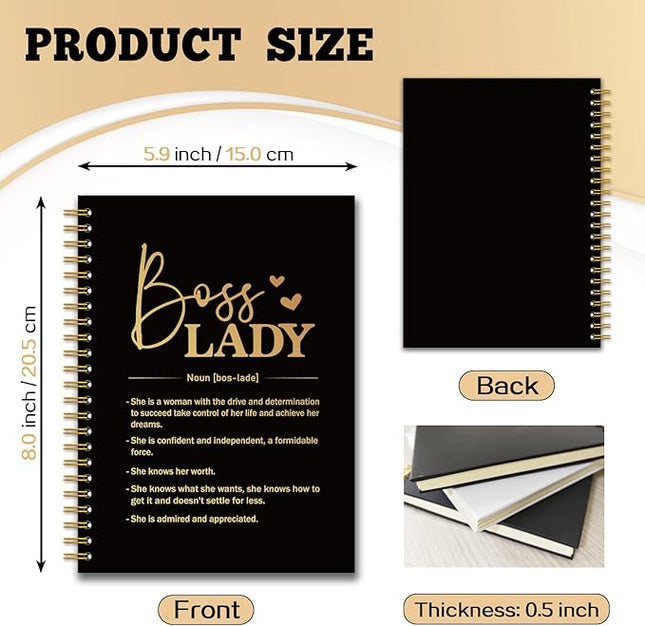 YAZMEEN Boss Lady Black Gold Spiral Notebook（160 Pages） Boss Lady Definition Hardcover Notebook Boss Lady Gift Thank You Boss Gift Retirement Gift for Women Entrepreneur Funny Birthday Gift for Boss