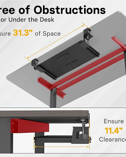 BONTEC KMT01 Under Desk Keyboard Tray, Pull-Out Keyboard & Mouse Platform with C-Clamp, 25.6 x 11.8 in Space-Saving Ergonomic Slide-Out Drawer, Black Carbon Fiber