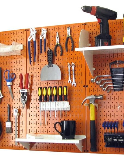 Wall Control Pegboard Organizer 4 ft. Metal Pegboard Standard Tool Storage Kit with Orange Toolboard and White Accessories