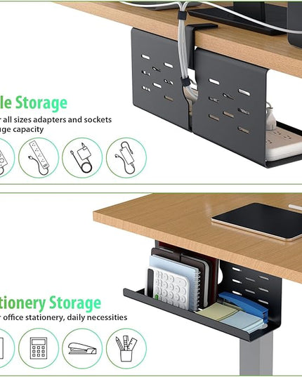 KEEGH 16" Under Desk Cable Management Tray, Desk Cord Organizer Upgrade Capacity, Drill Free Clamp/Screw Mount, Sturdy Metal Tray for Connect Cables, Home, Office, 1 Pack, Black