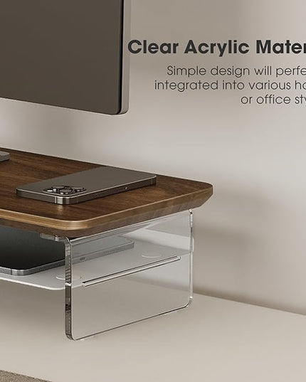 Fenge Acrylic Monitor Stand Riser, 23.6 Inches Monitor Stand with Metal Storage, 2 Tier Acrylic Computer Riser for Desk, Clear Laptop Stand for PC, Laptop, Printer, TV