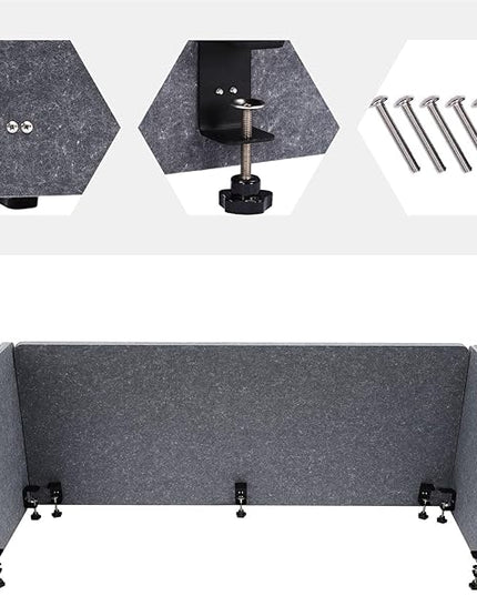 3 Pack Polyester Desk Dividers, Soundproof Room Divider Office Furniture Partitions Desk Panel with Clamps, Stand Up Freestanding Desk Privacy Panel for Office Classroom(59.1"x23.8"+23.8"x23.8")