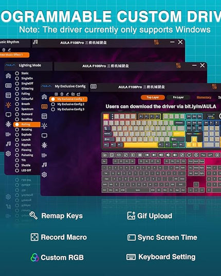 AULA F108 PRO - Wireless Mechanical Keyboard with Screen&Knob,Hot Swappable Gaming Keyboard with 8000mAh Battery,Pre-lubed Switches,RGB Backlit,PBT Keycaps Creamy Sounding Computer Keyboards,104 Keys