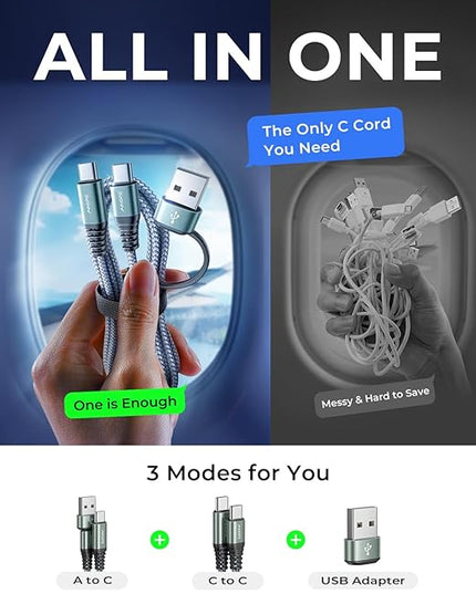 AINOPE USB C to USB C Cable, 2 Pack 3 FT USB C Cable Fast Charging with USB to USB C Adapter, 60W USB to USBC Cable for iPhone 17 Pro Max Air Type C Cable for iPhone 16/15/14/13/12, Grey