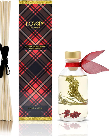 LOVSPA Reed Diffuser Set, Joy Winterberry Spruce Scented Oil Diffuser with Sticks, Home Fragrance Accessories for Bathroom Shelf Decor, Aroma Diffusers for Home or Office Desk, USA Made