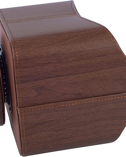 RHCSZ Brown 360 Degree Swiveling TV Remote Control Holder/Caddy, Leather Desk Organizer for Office and Home Furniture Decoration Storage Box(Dark wood grain)