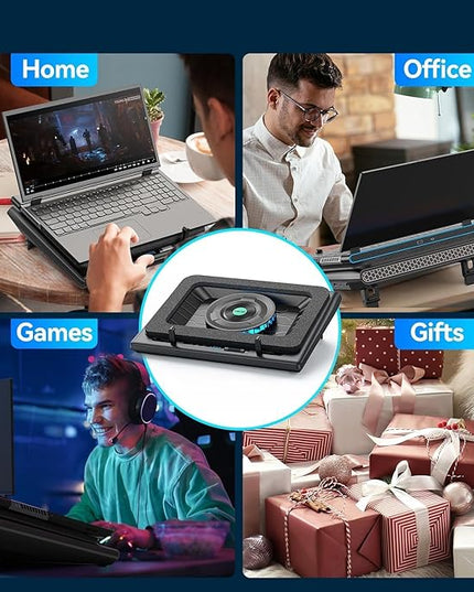 llano Gaming Laptop Cooler, Laptop Cooling Pad Stand with 5.5inch Fan, Fast Cooling Computer Laptop 15.6-21in, Adjustable Speed, Touch Control, 3-Port USB A, A Mouse Pad Included